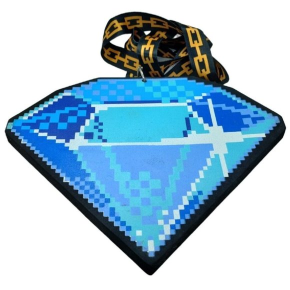 Minecraft Foam Diamond Necklace with Gold Chain Lanyard Cosplay Costume - Picture 1 of 4